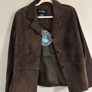 Brandon Thomas Dark Brown Suede Blazer Leather Jacket L